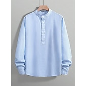 cheap Men's Button Up Shirts-Men's Shirt Casual Shirt Seersucker Shirt Button Up Shirt Sky Blue Green Dark Gray Gray Long Sleeve Striped Vertical Stripes Grandad Collar Henley Casual Daily Buttons Clothing Apparel Elegant