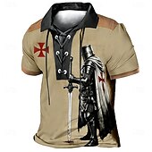 abordables Polo vintage para hombre-Hombre Caballeros templarios Camisetas polo Manga Corta Camisas de polo Diseño Vintage Casual Ropa de calle Ropa Cotidiana Impresión 3D Malla Transpirable Primavera verano Azul Piscina Negro Marrón