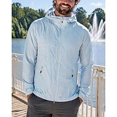 お買い得  ランニングジャケット-男性用 ソリッド ランニングジャケット アウトドアジャケット フード付きジャケット 夏 春 秋 ポケット フルジップ 長袖 日焼け防止 防風 UVプロテクション ライトウェイト 高通気性 釣り ハイキング ランニング ブルー アメジスト 蛍光グリーン スポーツウェア アクティブウェア
