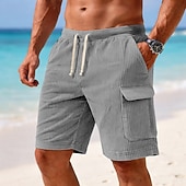 billige Hverdagsshorts-Herre Cargoshorts Shorts Casual shorts Corduroy shorts Lomme Elastisk midje عادي Med Tekstur Komfort Pustende Over Knæet Avslappet utendørs Strand Ferie Mote Blå Svart Mikroelastisk