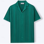 cheap Men's Smart Casual Shirts-Men's Shirt Casual Shirt Button Up Shirt Jacquard Shirt Blue Green Apricot Short Sleeve Plain Cuban Collar Casual Daily Buttons Clothing Apparel Viscose Elegant Fashion Casual