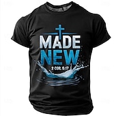  Maglietta Bibbia Maschile Fatto Nuovo 2 Cor 5 17 Versetto Biblico Cristiano Religioso Blu Croce Spruzzo D'acqua Ispirazionale T-shirt Grafica Casual Manica Corta Chiesa Wear Abbigliamento Designer