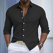 ieftine Cămăși casual inteligente pentru bărbați-Bărbați Cămașă Cămașă casual Camașă cu nasturi Cămașă Jacquard Negru Alb Kaki Gri Albastru Deschis Manșon Lung Simplu Guler Cămașă Casual Zilnic Îmbrăcăminte Elegant Modă Casual