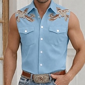 baratos camisas ocidentais dos homens-Homens Estampa floral Vintage camisa ocidental Camisa de caubói camisa sem manga Sem Manga estilo ocidental Ao ar livre Trabalho Casual Verão Primavera Aberto para a Lateral Impressão 3D Camisas de