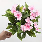 お買い得  造花-インパチェンスの造花2個セット、マルチカラーの造花鉢植え、中庭やバルコニー用の高品質装飾品、長持ちする造花、家庭や屋外の景観