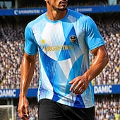 baratos Camisetas e Regatas de Corrida-Camiseta de futebol masculina estilo argentino com estampa geométrica em degradê azul e branco, manga curta, proteção solar UPF 50, tecido de malha respirável de secagem rápida, modelo 2026, ideal