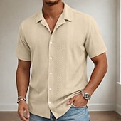 cheap Men's Smart Casual Shirts-Men's Shirt Casual Shirt Button Up Shirt Jacquard Shirt Black White Pink Navy Blue Apricot Short Sleeve Plain Shirt Collar Casual Daily Clothing Apparel Elegant Fashion Casual