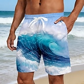 abordables Impresión del océano-Hombre Agua de mar Olas del océano Boxers de Natación Trajes de baño, bañadores cortos Pantalones de Surf Media cintura Hawaiano vacaciones en la playa Bolsillos laterales Forro de malla Cintura