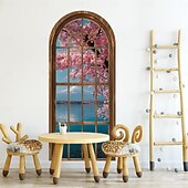 cheap Wall Stickers-2d Flat Window Landscape Pattern Arched Wall Sticker, Pvc Self-Adhesive Removable, Suitable For Living Room, Bedroom And Other Home Decoration