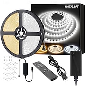 baratos Luzes de tira de plugue-Fita de LED branca à prova d'água de 10 metros (32,8 pés) e 20 metros (65 pés), dimerizável, flexível, 3000K-6500K, 24V, com controle remoto e adaptador. Ideal para ambientes internos e externos, como