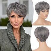 cheap Older Wigs-Pixie Cut Wigs Synthetic Short  Pixie Haircut Wig with Bangs Layered Wig Wavy Wigs for Women