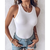  Dames Singlet Effen Modieus Stijlvol Casual Mouwloos Strakke ronde hals Normale tops Dagelijks Uitgaan Weekend Zwart Wit Geel Bruin Groen Zomer Lente