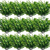 abordables Artificial Flower-20 Bundles Artificial Flowers for Outdoors, Summer Spring Grass Camellia Fake Flowers Plastic Plants, UV Resistant No Fade Faux Greenery for Gardens Porch Cemetery Decor
