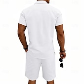 economico Camicie di lino-Per uomo Camicia di lino Due pezzi Set Camicia E Shorts Shorts di Lino Shorts da Spiaggia Impostare Semplice Quotidiano All'aperto Vacanza Collo ripiegato Manica Corta Estate Moda Casual Confortevole