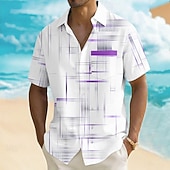 economico Geometrica-Per uomo Geometrico Sfumatura Linea Camicia Camicia Estiva Camicia con Bottoni Manica Corta Business Casual Quotidiano Lavoro Ferie Estate Primavera Collo ripiegato Stampa 3D Una tasca anteriore