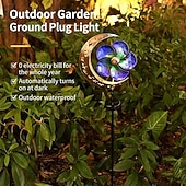 preiswerte Bodenlichter-Solarbetriebener Mond-Windspinner aus Metall, Gartenstecker, Außendekoration, Windräder, wasserdicht, Landschafts- und Wegbeleuchtung, 1 Stück