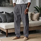 abordables Hogar-Hombre Pantalones de lino Pantalones Pantalones de verano Pantalones anchos Pantalones de playa Correa Bolsillo Plano Comodidad Transpirable Longitud total Diario Hogar Trabajo Vacaciones Elegante