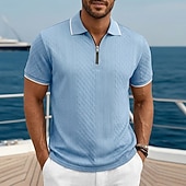 economico Polo Classico da Uomo-Per uomo Polo con zip Testurizzato Casuale Ferie Bavero Zip a un quarto Manica Corta Moda Essenziale Semplice Jacquard Zip a un quarto Primavera &amp; Estate Estate Primavera Vestibilità regolare Blu