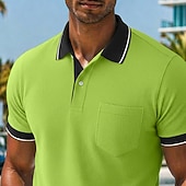 cheap Polo Clásico para Hombre-Men's Golf Shirt Pique Polo Shirt Casual Work Lapel Ribbed Polo Collar Short Sleeve Basic Modern Color Block Patchwork Pocket Spring &amp; Summer Summer Regular Fit Pink Wine Green Gray Golf Shirt