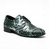 halpa Derby Shoes-Men's Green Snakeskin Print Oxford Shoes Lace-Up Fashion Dress Shoes Elegant Formal Footwear for Weddings, Banquets, Parties, Prom, Nightclub and Bold Statement Style