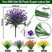 abordables Artificial Flower-20 Bundles Artificial Flowers for Outdoors, Summer Spring Grass Camellia Fake Flowers Plastic Plants, UV Resistant No Fade Faux Greenery for Gardens Porch Cemetery Decor