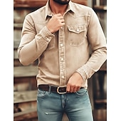 ieftine Cămăși de lucru pentru bărbați-Bărbați Cămașă Cămașă casual Cămăși de lucru Camașă cu nasturi Vopsit în haine Cămașă decolorată Albastru piscină Negru Roșu-aprins Cămilă Gri Deschis Manșon Lung Simplu Guler Cămașă Casual Zilnic