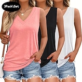  Confezioni multiple Confezione da 3 Da donna Girocollo Senza Maniche Nero + bianco + rosso Maglietta Canotta Maglietta senza maniche Tinta unica Casuale Quotidiano Cotone Estate