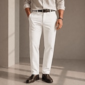 abordables Chinos-Pantalones chinos para hombre: microelásticos, bolsillos delanteros, cómodos, informales. &amp;negocios, negro &amp; blanco