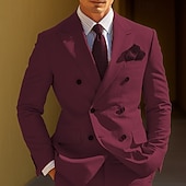 voordelige Heren Klassieke Blazers-Voor heren Afstuderen Blazer Cocktail kledij Smoking liiketoiminta Bruiloft Modieus Casual Lente &amp; Herfst Polyester Effen Zak Knop Casual / Dagelijks Dubbele rij knopen Blazer Geel Bordeaux