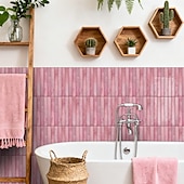 Недорогие Стикеры на стену-20pcs 3d Self-Adhesive Wall Imitation Tile Sticker, Removable Wall Sticker With Pink Decorative Pattern, Used For Kitchen Back Fender, Bedroom And Living Room Decoration Home Wall Renovation Decorativ