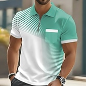 baratos Polo Geométrico Masculino-Homens Geométrico Camisas Polo Manga Curta Camisas polo Lapela Casual Ao ar livre Feriado Roupa Diária Bolsos Impressão 3D Primavera Verão Azul Preto Roxo