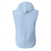 رخيصةأون أجازة-رجالي قميص قميص كتان قميص صيفي ملابس الشاطئ زر حتى القميص قميص مقنع لون الصلبة عطلة شارع أزرق أسود أبيض أخضر بدون كم مع قبعة الصيف الربيع ملابس