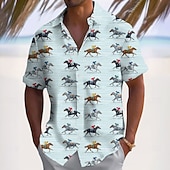  Derby del Kentucky Per uomo A righe Corsa di cavalli Camicia Camicia Estiva Camicia con Bottoni Manica Corta Vintage Retrò Ferie Estate Primavera Collo ripiegato Stampa 3D camicie con colletto Blu