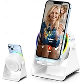 levne Školka noční světla-Bezdrátový indukční reproduktor se stojánkem na telefon, přenosný stereo zesilovač otočný o 360 stupňů, RGB světlo, bezdrátové připojení 5.3, ideální pro muže, ženy, teenagery, kuchyň a koupelnu