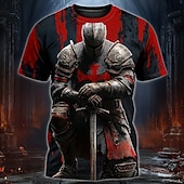  Maglietta Uomo Crociati Cavaliere Templare Medievale in Ginocchio Croce Rossa Spada Schizzo di Sangue Guerriero Gotico Vintage Retro T-Shirt Stampa Totale Regolare Fit Casual Stile da Strada Designer