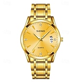 economico Orologi al quarzo-Orologio da polso di lusso da uomo in oro, al quarzo, elegante e alla moda, con bracciale a maglie in acciaio inossidabile, datario, impermeabile, orologio classico ed elegante, regalo perfetto per