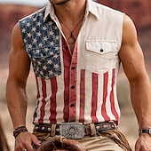  Homens Bandeira dos EUA 250º aniversário dos Estados Unidos Camisa Social camisa de botão camisa sem manga Sem Manga Patriótico Feriado Verão Primavera Aberto para a Lateral Dois bolsos frontais