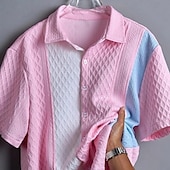 cheap Men's Smart Casual Shirts-Men's Shirt Casual Shirt Button Up Shirt Jacquard Shirt Blue Black Pink Apricot Short Sleeve Color Block Shirt Collar Casual Daily Front Pocket Clothing Apparel Elegant Fashion Casual