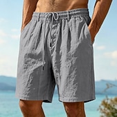 abordables Vacances-Homme Shorts Shorts en Lin Shorts d'été Shorts de plage Cordon de serrage Taille Élastique Uni Confort Respirant Longueur Genou Quotidien Extérieur Fête Vacances Mode Noir Blanche Non Elastique