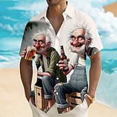 abordables Camisa vintage-Hombre Personajes de Dibujos Cerveza Old Man Camisa Camisa de verano Abotonar la camisa Manga Corta Gracioso retro de la vendimia Exterior vacaciones en la playa Verano Primavera Cuello Vuelto