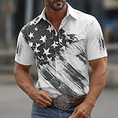  Men's 4th of July U.S. 250th Anniversary American Flag Shirt Western Shirt Button Up Shirt Short Sleeve Patriotic Outdoor Holiday Summer Spring Turndown 3D Print Front Two Pockets Linen Like Shirt