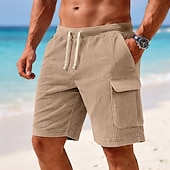 billige Hverdagsshorts-Herre Cargoshorts Shorts Casual shorts Corduroy shorts Lomme Elastisk midje عادي Med Tekstur Komfort Pustende Over Knæet Avslappet utendørs Strand Ferie Mote Blå Svart Mikroelastisk