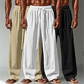 billige Klassisk-Herre Linbukser Bukser Sommerbukser Posete bukser Strandbukser Snorer Elastisk midje Rett ben عادي Komfort Pustende Full lengde Avslappet Daglig utendørs Ferie Mote Hvit + Svart + Grå Svart+blå+grønn