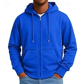 cheap Basic Hoodies-SoftFade™ Men's Hoodie Full Zip Hoodie Blue Black Gray Hooded Plain Zip Up Casual Daily Sports &amp; Outdoor Vintage Cool Sportswear Spring &amp;  Fall Clothing Apparel Hoodies Sweatshirts  Long Sleeve