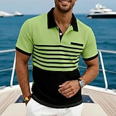 cheap Men's Classic Polo-Men's Golf Shirt Waffle Knit Polo Shirt Casual Business Classic Short Sleeve Fashion Modern Solid Color Striped Buttons Summer Spring Regular Fit White Royal Blue Green Khaki Gray Golf Shirt