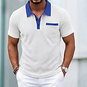 voordelige Klassieke polo voor heren-Voor heren Golfshirt Wafelgebreid poloshirt Casual liiketoiminta Klassiek Korte mouw Modieus Modern Effen Kleur Zak Kleurenblok Zomer Lente Normale pasvorm Zwart Wit Koningsblauw Groen Khaki Grijs
