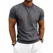 billige grunnleggende t-skjorter-Herre Vaffel T-skjorte T skjorte Kortermet skjorte T-skjorte Kortermet Crew-hals Sommer Vår Helfarge Gatemote Stilfull Sportslig Jacquard Daglig utendørs Feriereise Hvit Svart Mørkegrå Topp T-skjorte