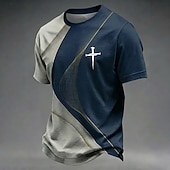 abordables Camisetas de fe-Camiseta cristiana para hombre con estampado de cruz, bloques de color blanco y gris, cuello redondo, manga corta, regalo espiritual cristiano para él, ropa de diseñador.