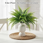 رخيصةأون نباتات صناعية وخضرة-١٠ قطع من السرخس الصناعي - سرخس صناعي للزراعة الخارجية - سرخس صناعي لتزيين أحواض الزهور الخارجية الكبيرة - نباتات صناعية من نوع سرخس بوسطن لتزيين الشرفة