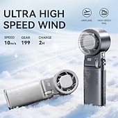 billiga Handhållna fläktar-Handhållen kallkompressfläkt, 199 vindhastigheter bärbar mini-personlig fläkt, digital LED-display, 90° hopfällbar USB-laddningsbar liten turbofläkt för sommarresor vandring smink, silver/svart